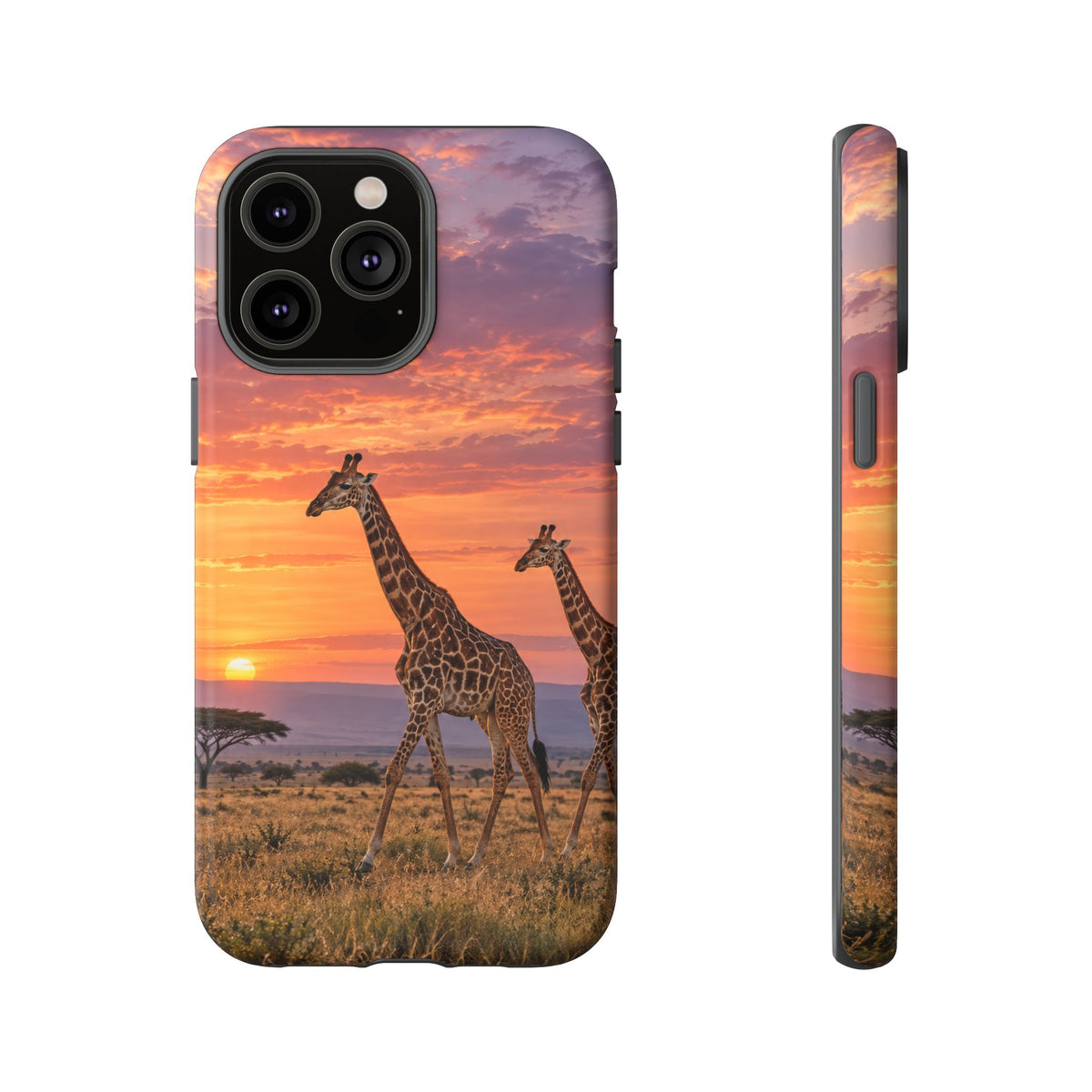 Giraffes in Rose Light iPhone Tough Case | giraffe landscape