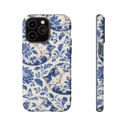 Porcelain Paws iPhone Tough Case | blue cat pattern