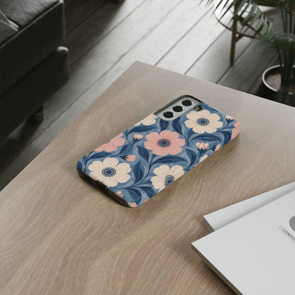 Petal Mosaic Samsung Galaxy Tough Case | Pink & Ivory Floral on Blue