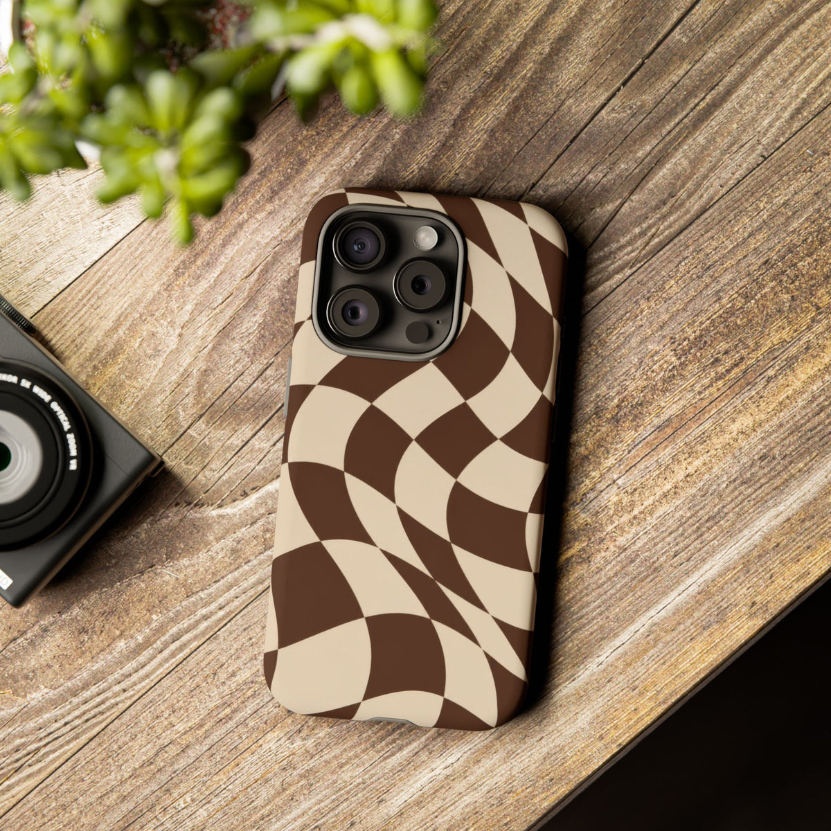 Espresso Wave iPhone Tough Case | brown checkerboard