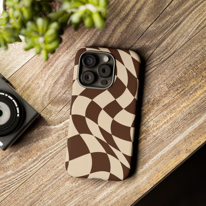 Espresso Wave iPhone Tough Case | brown checkerboard
