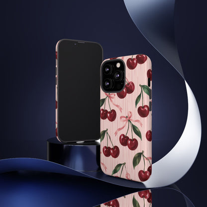 Cherry Ribbon iPhone Tough Case | cherry print