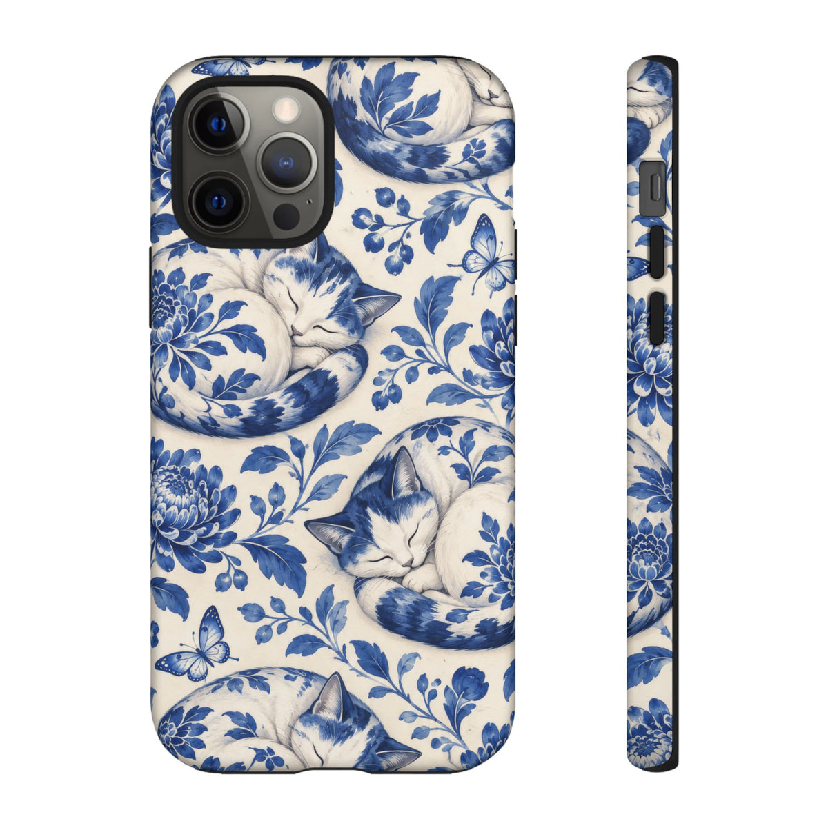Porcelain Paws iPhone Tough Case | blue cat pattern