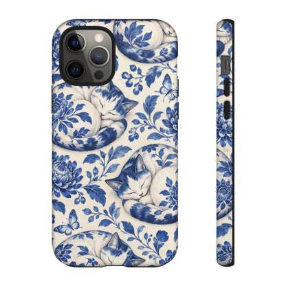 Porcelain Paws iPhone Tough Case | blue cat pattern