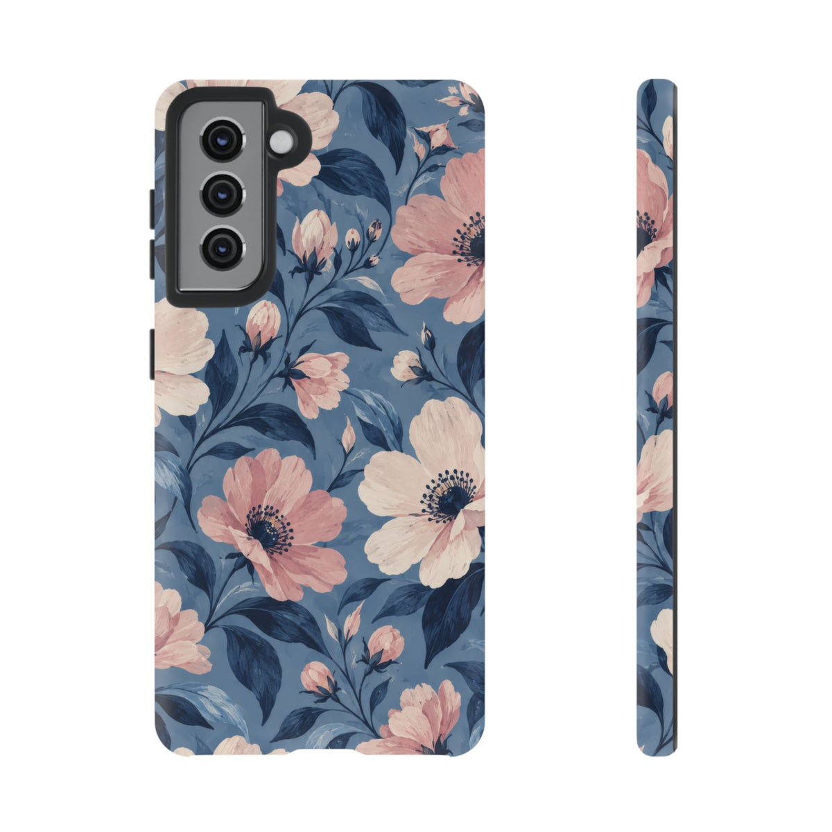 Dusk Blossom Samsung Galaxy Tough Case | Pink & Ivory Floral on Blue