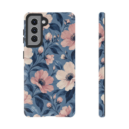 Dusk Blossom Samsung Galaxy Tough Case | Pink & Ivory Floral on Blue