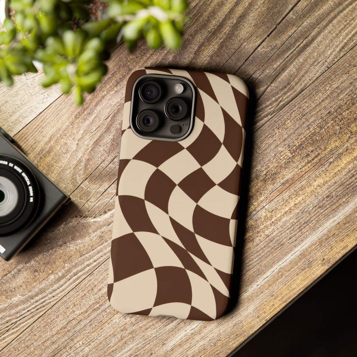 Espresso Wave iPhone Tough Case | brown checkerboard