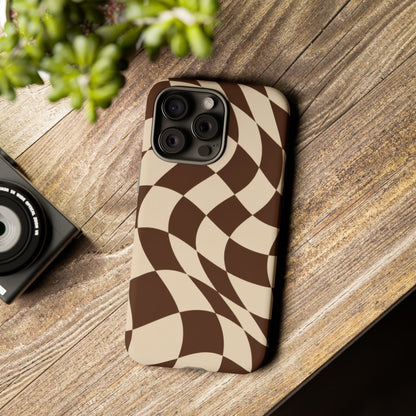 Espresso Wave iPhone Tough Case | brown checkerboard