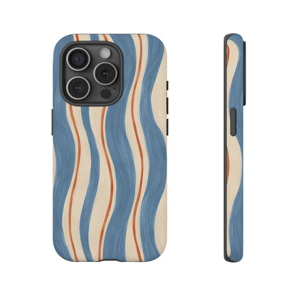 Blue Wavy Stripe iPhone Tough Case | Riviera Ribbons