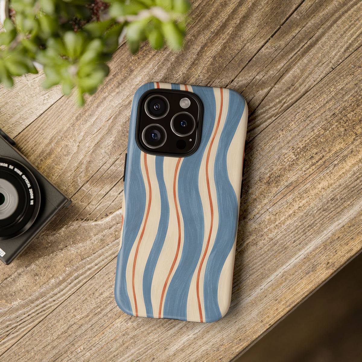 Blue Wavy Stripe iPhone Tough Case | Riviera Ribbons