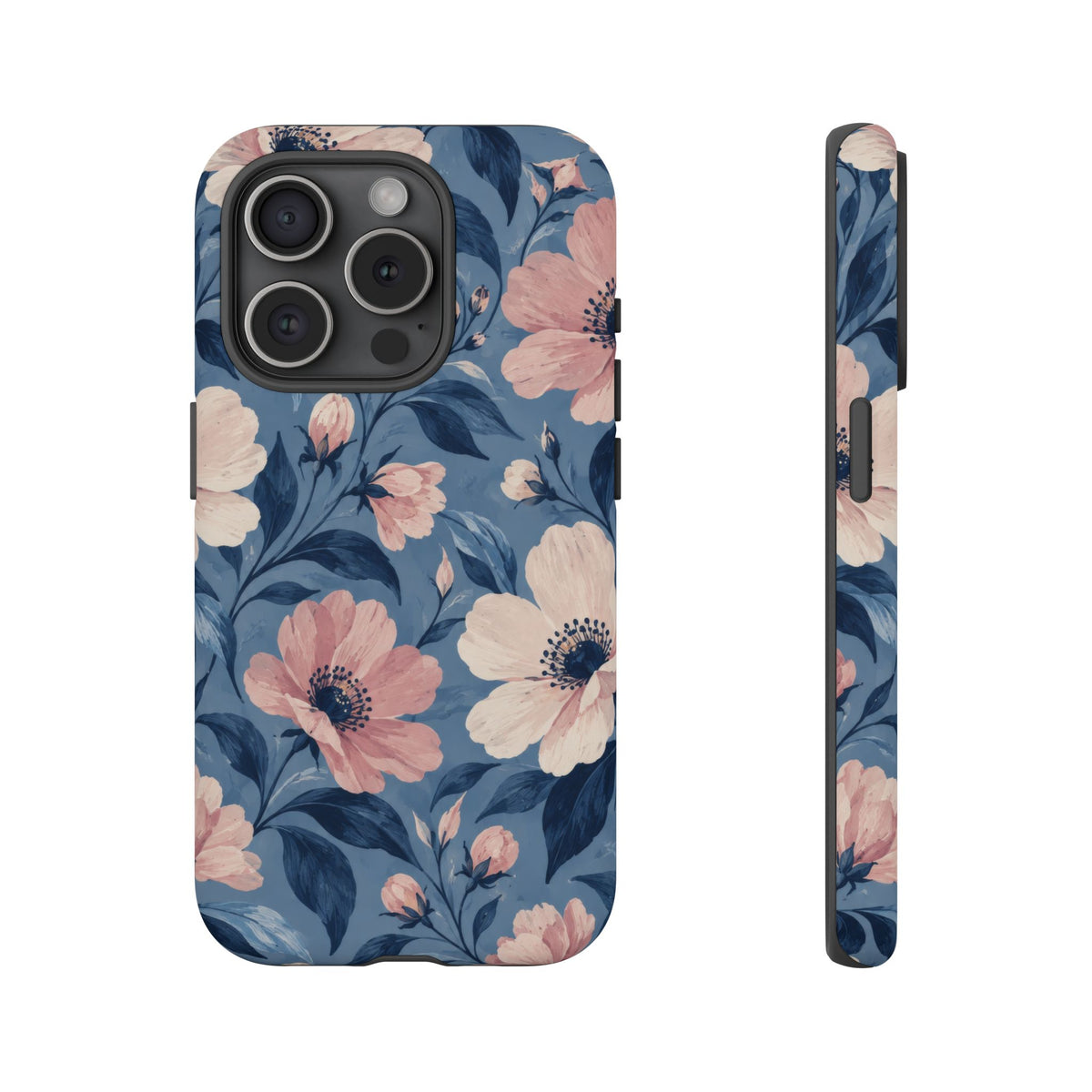 Dusk Blossom iPhone Tough Case | Pink & Ivory Floral on Blue
