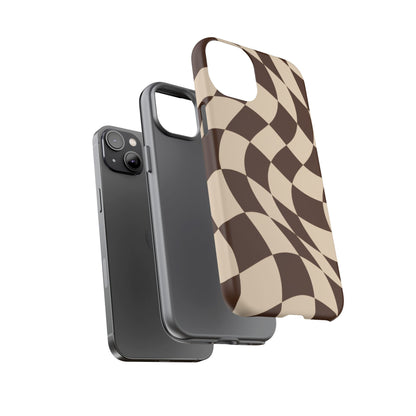 Espresso Wave iPhone Tough Case | brown checkerboard