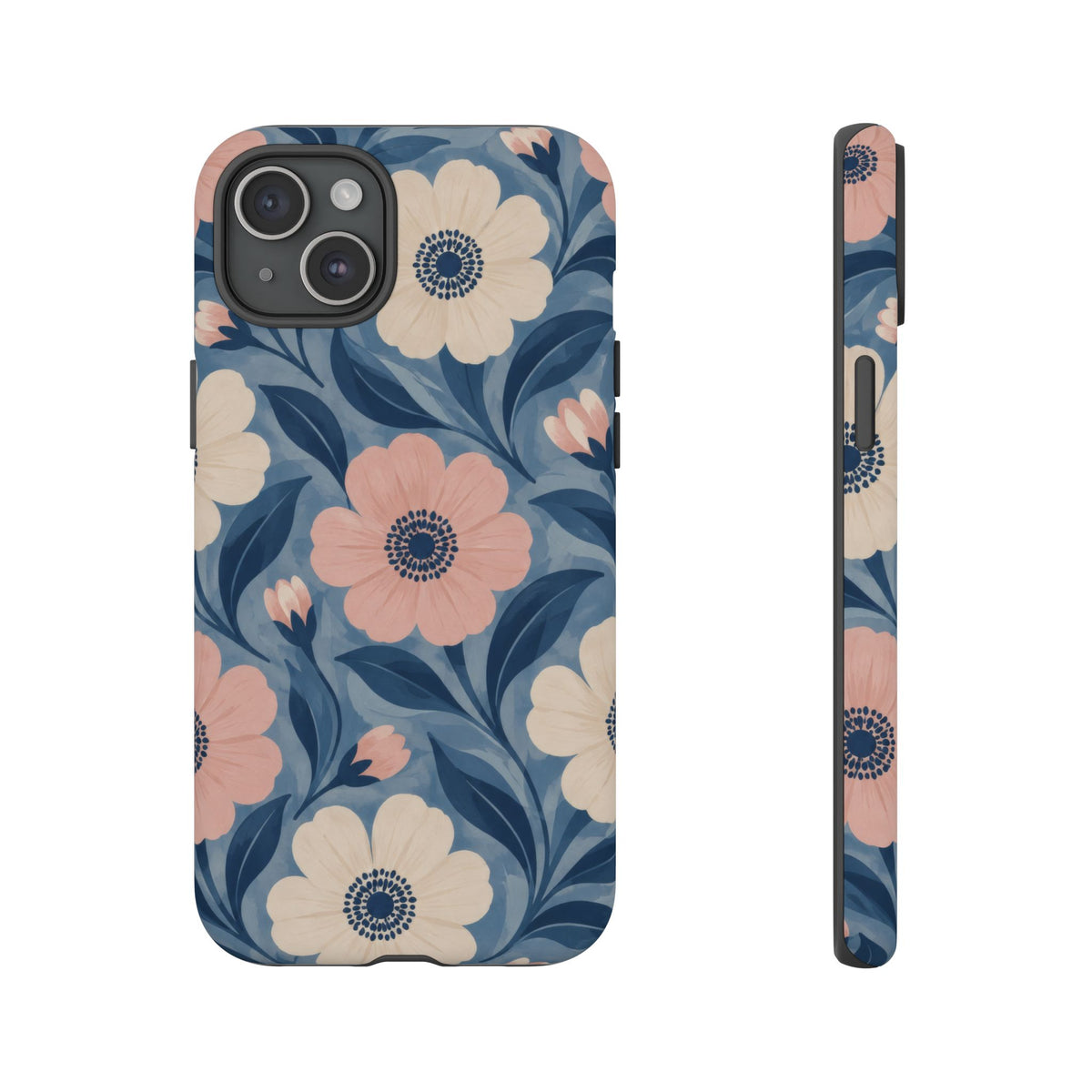 Petal Mosaic iPhone Tough Case | Pink & Ivory Floral on Blue