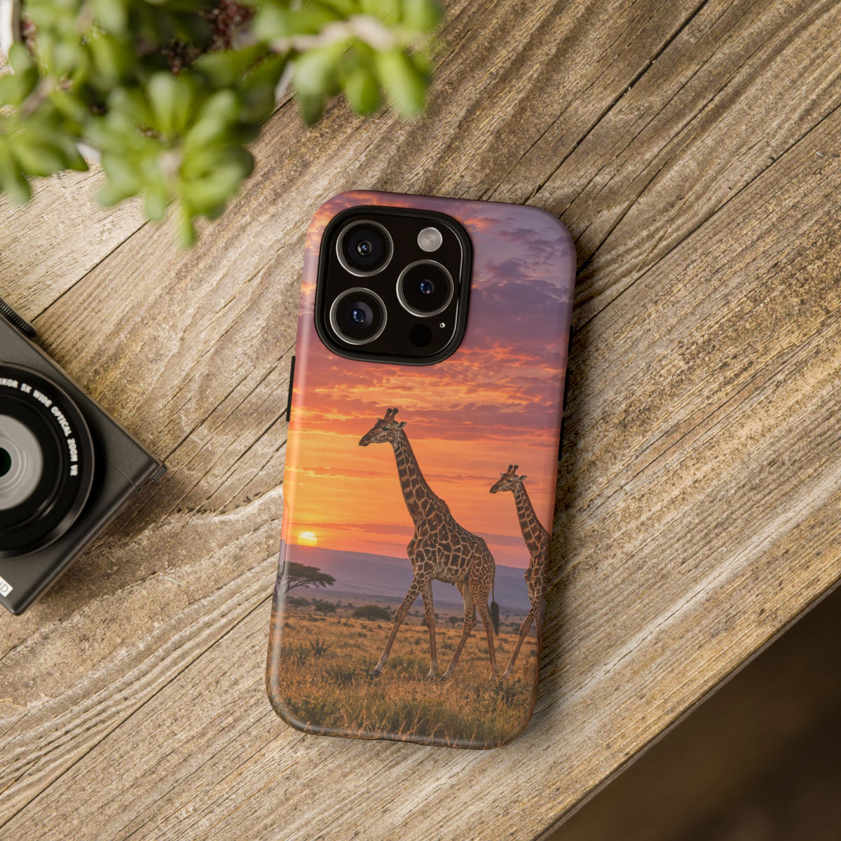 Giraffes in Rose Light iPhone Tough Case | giraffe landscape