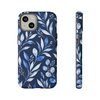 Blue Hour Botanical iPhone Tough Case | Blue Botanical Leaf Pattern
