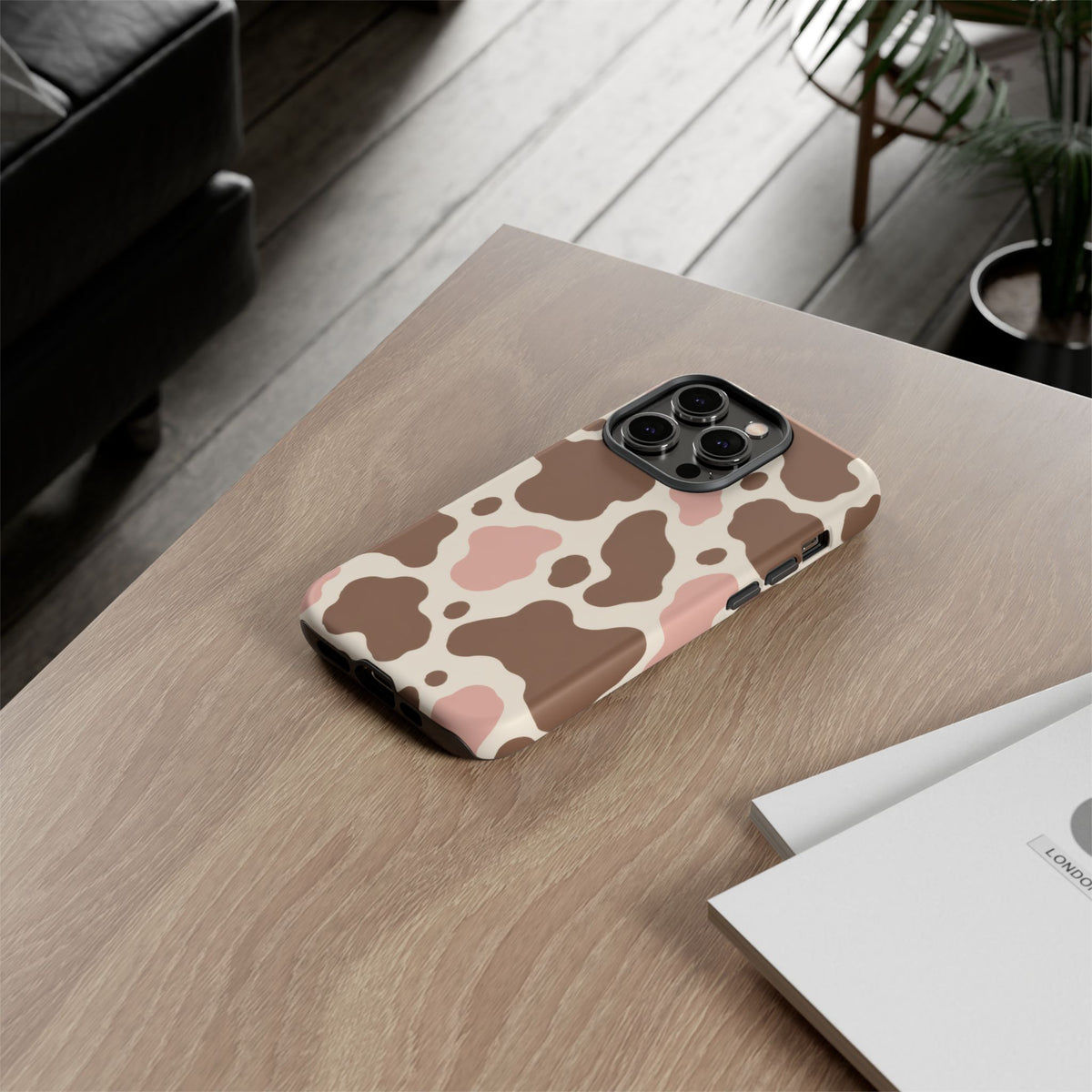 Mocha Blush iPhone Tough Case | Brown & Pink Cow Print