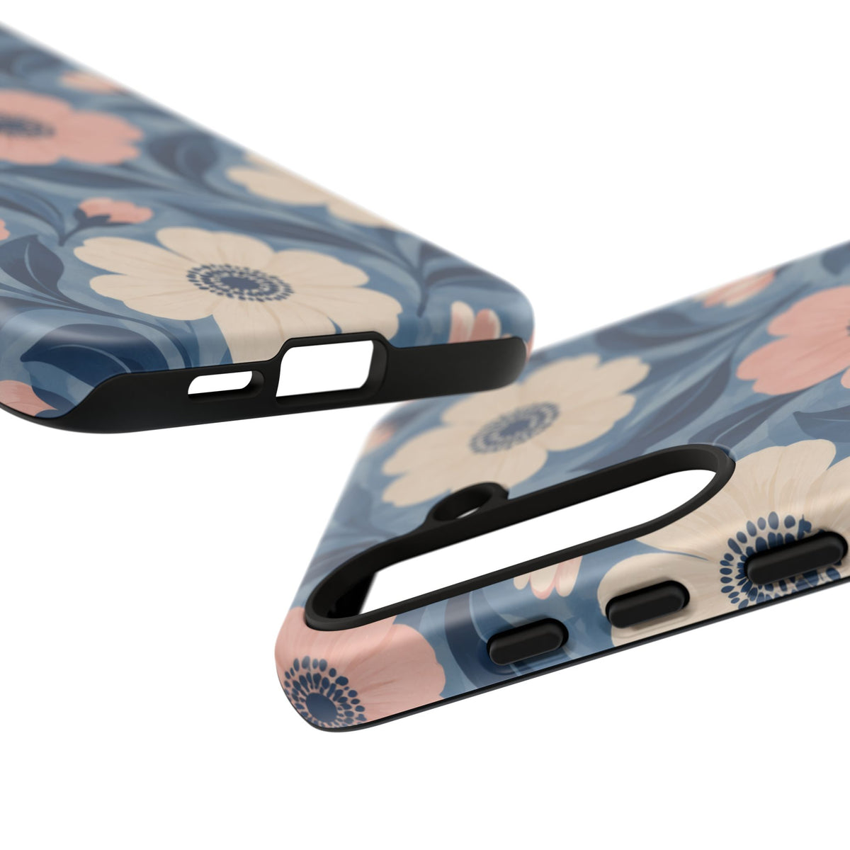 Petal Mosaic Samsung Galaxy Tough Case | Pink & Ivory Floral on Blue