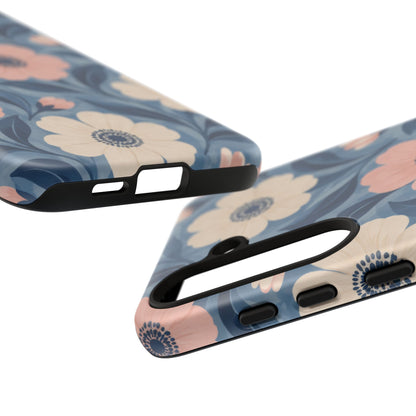 Petal Mosaic Samsung Galaxy Tough Case | Pink & Ivory Floral on Blue