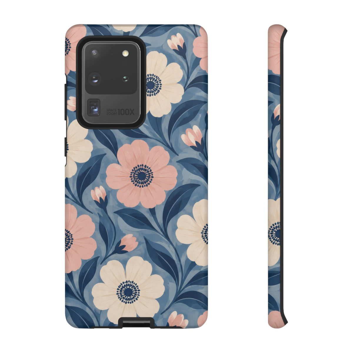Petal Mosaic Samsung Galaxy Tough Case | Pink & Ivory Floral on Blue