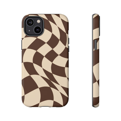 Espresso Wave iPhone Tough Case | brown checkerboard