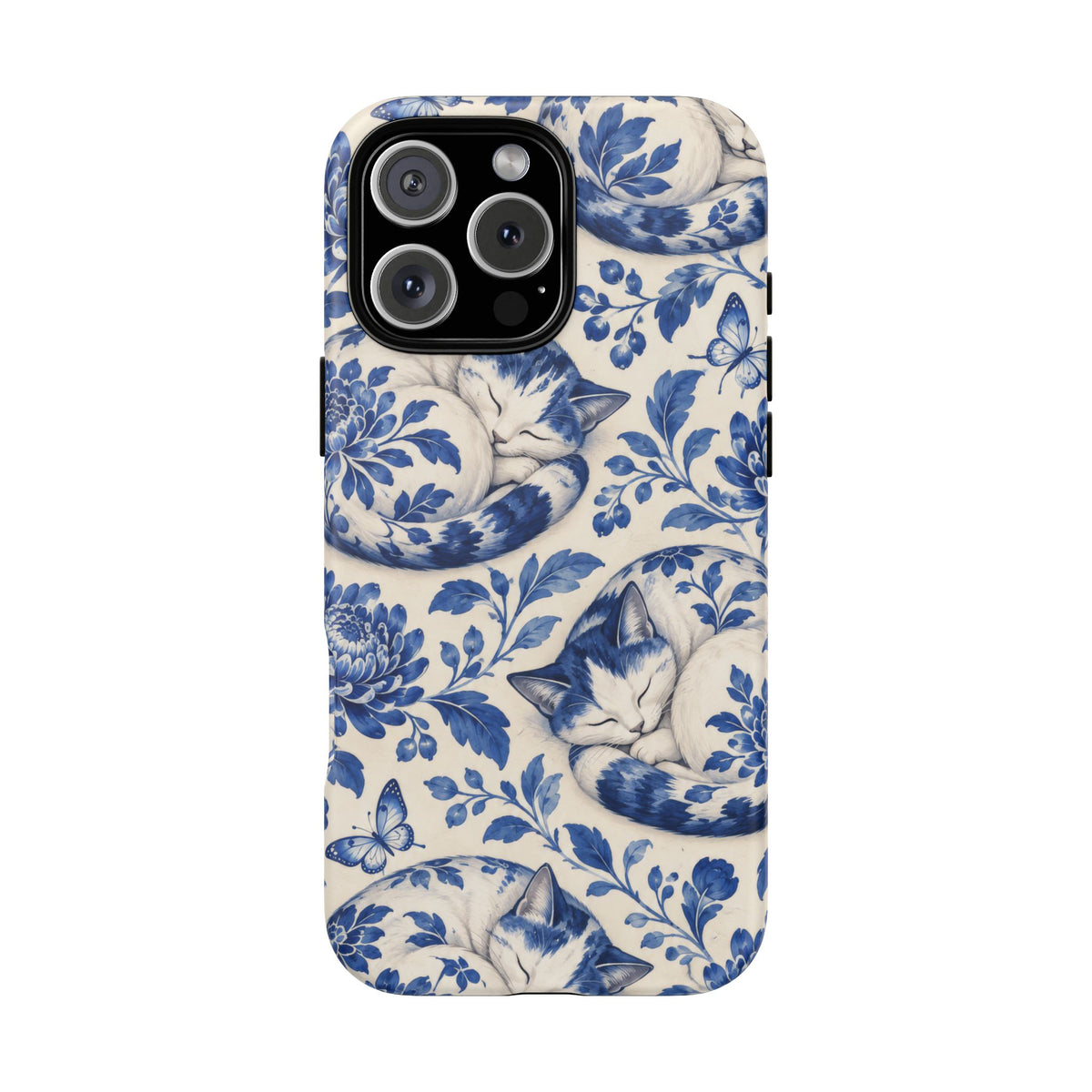 Porcelain Paws iPhone Tough Case | blue cat pattern