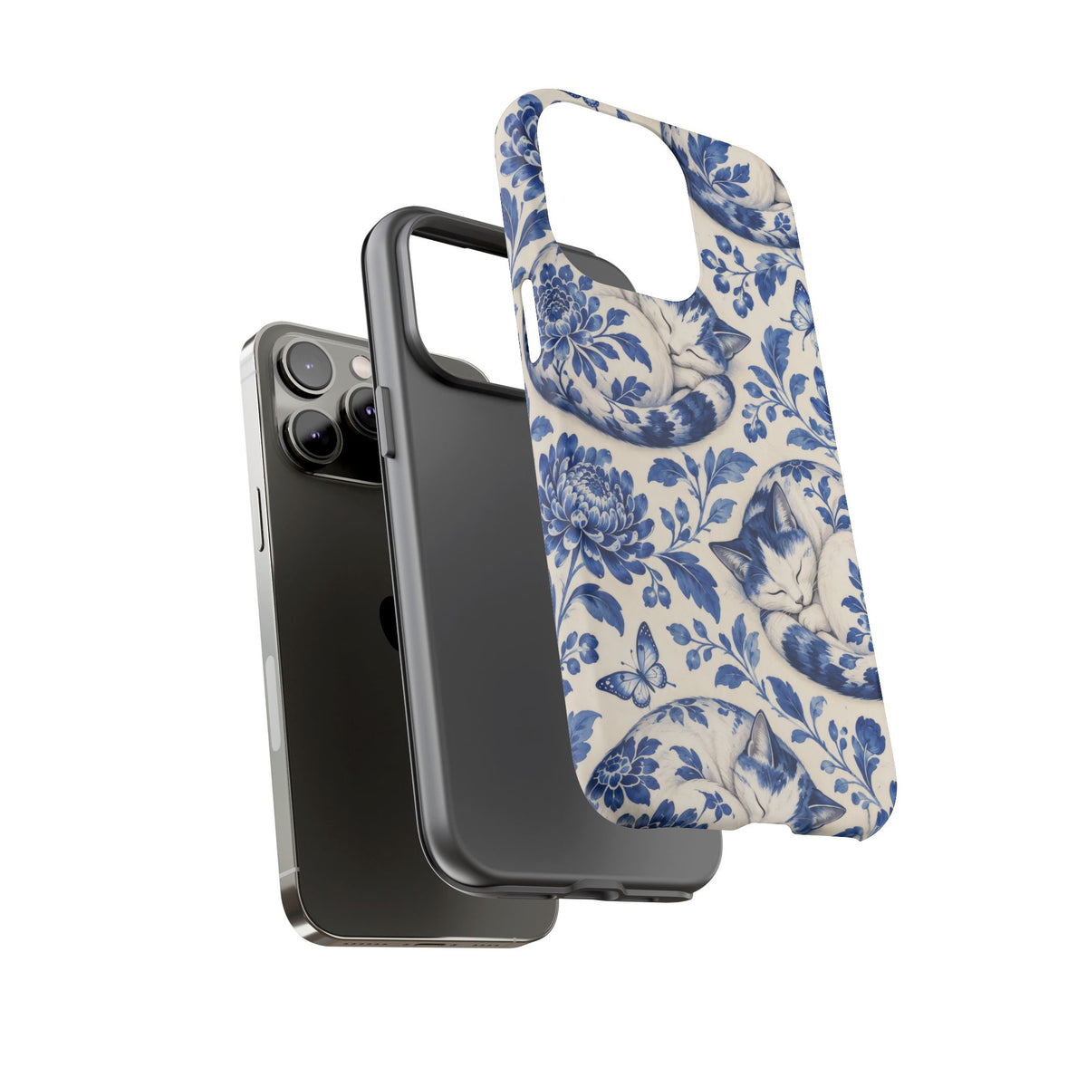 Porcelain Paws iPhone Tough Case | blue cat pattern