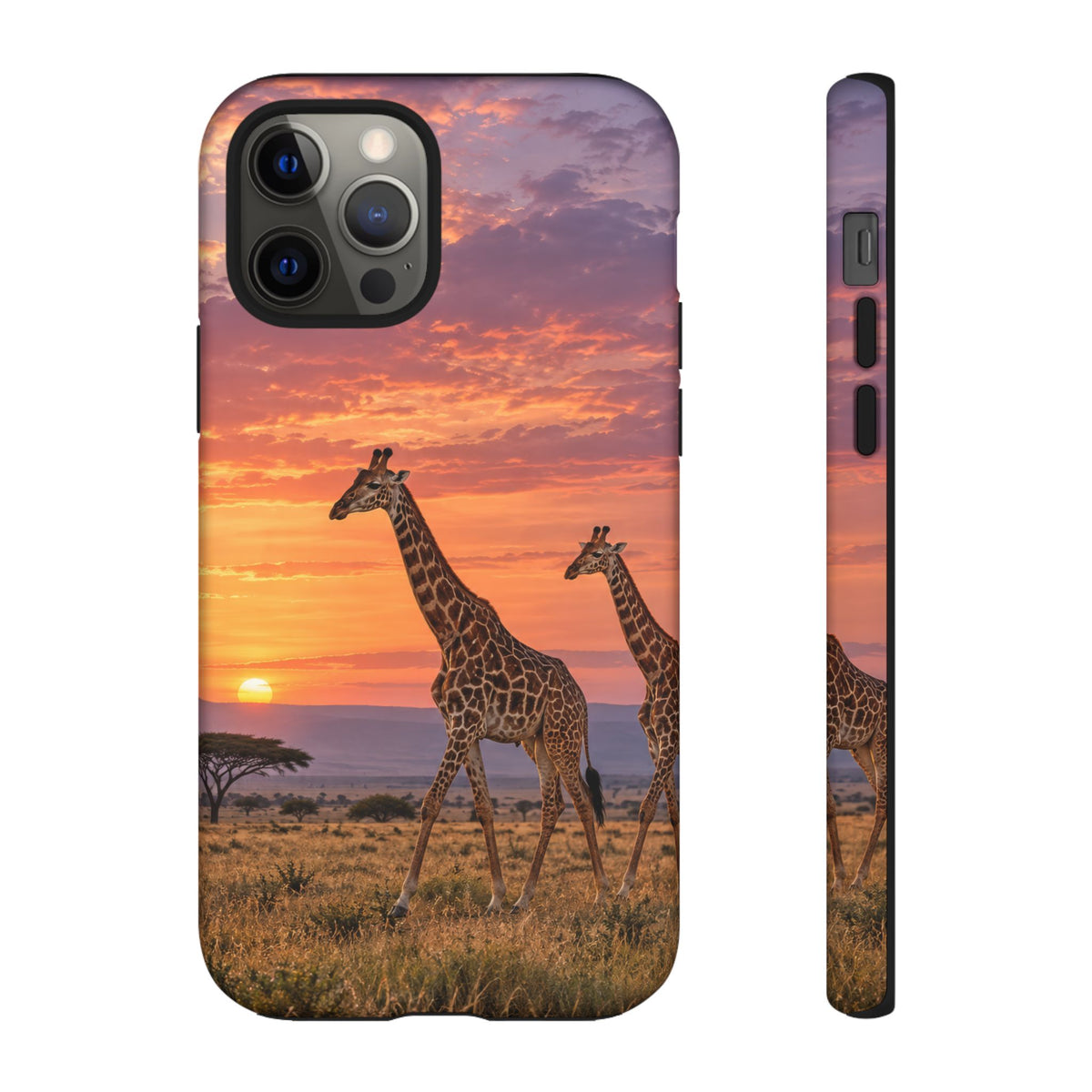 Giraffes in Rose Light iPhone Tough Case | giraffe landscape