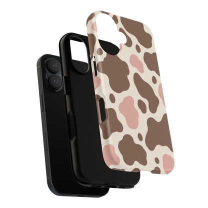 Mocha Blush iPhone Tough Case | Brown & Pink Cow Print