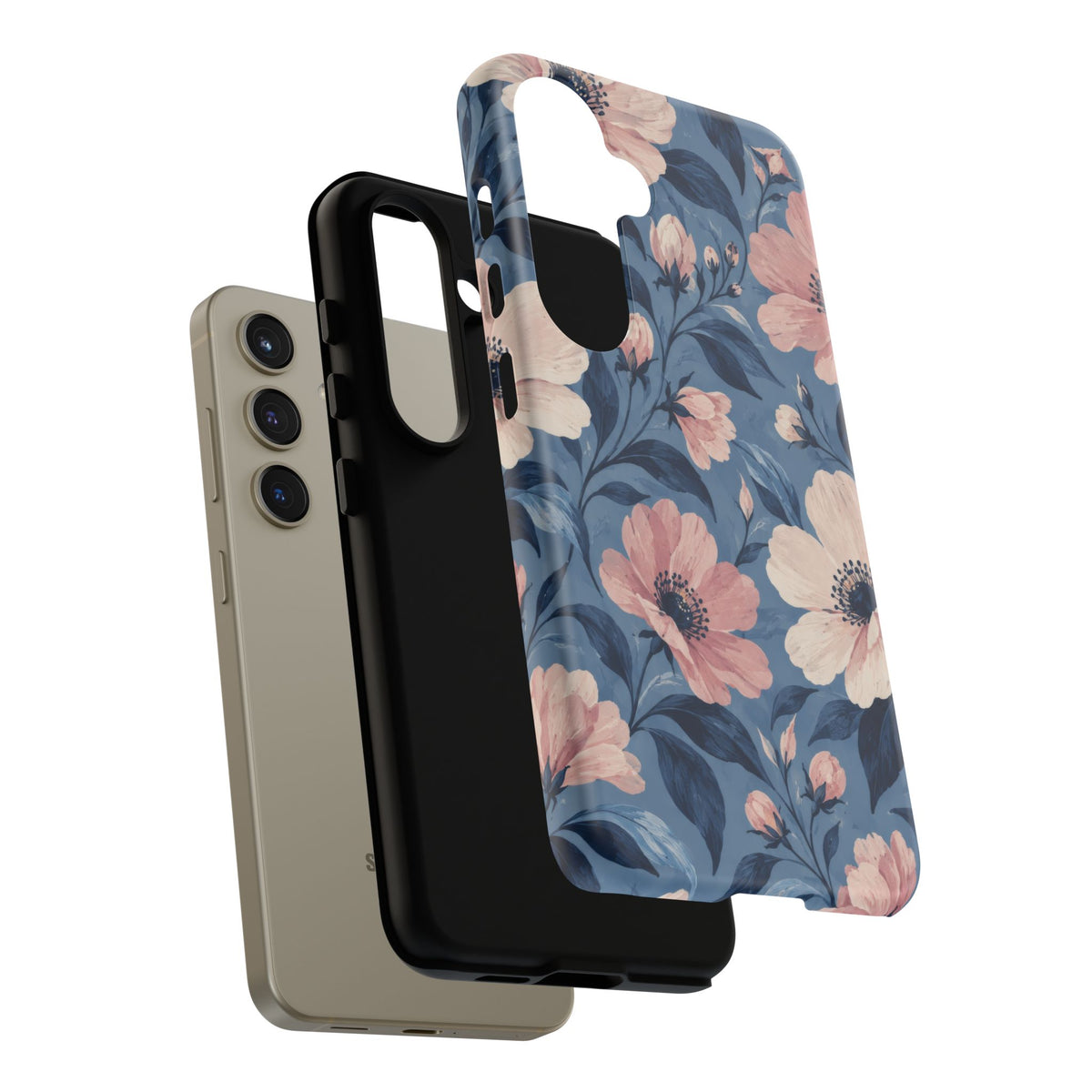 Dusk Blossom Samsung Galaxy Tough Case | Pink & Ivory Floral on Blue