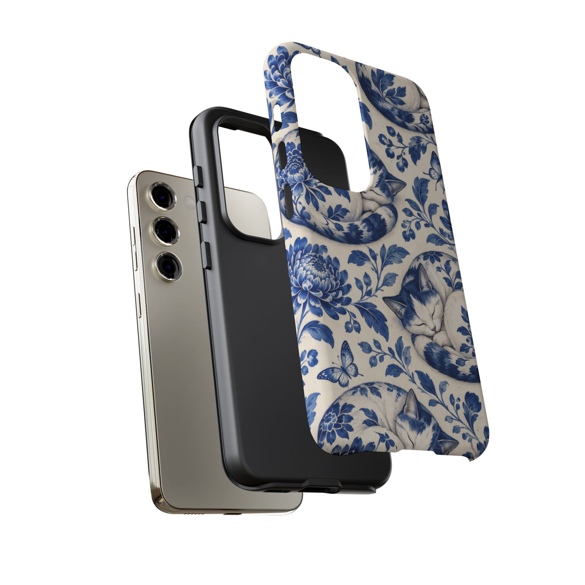Porcelain Paws Samsung Galaxy Tough Case | blue cat pattern