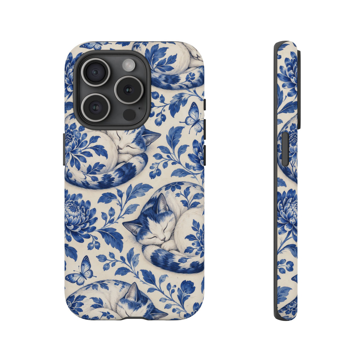 Porcelain Paws iPhone Tough Case | blue cat pattern