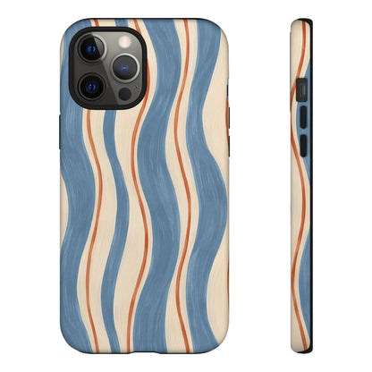 Blue Wavy Stripe iPhone Tough Case | Riviera Ribbons