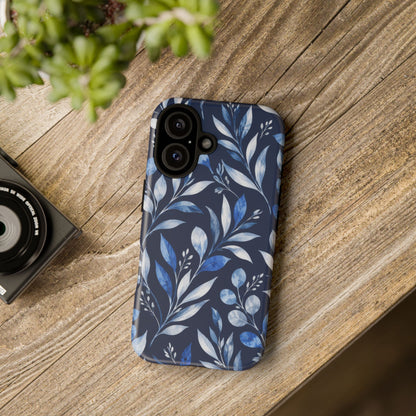 Blue Hour Botanical iPhone Tough Case | Blue Botanical Leaf Pattern