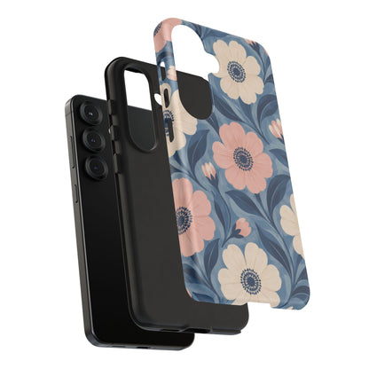 Petal Mosaic Samsung Galaxy Tough Case | Pink & Ivory Floral on Blue