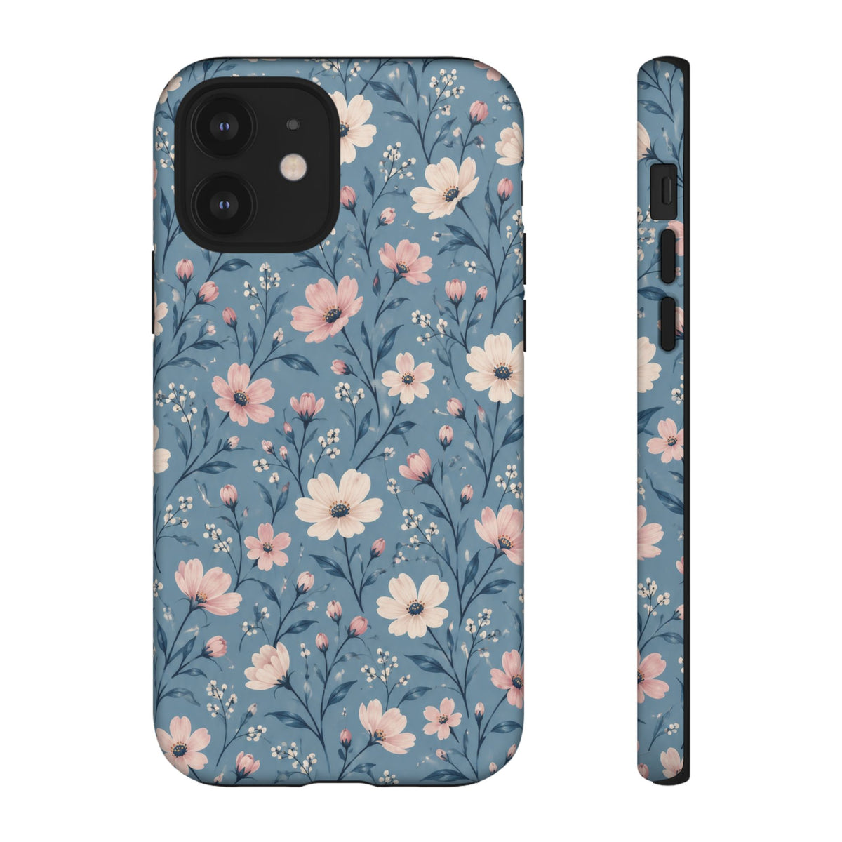 Blue Meadow iPhone Tough Case | Pink & Ivory Floral on Blue