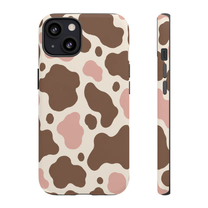 Mocha Blush iPhone Tough Case | Brown & Pink Cow Print