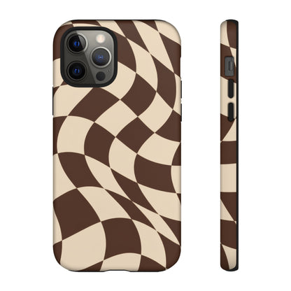 Espresso Wave iPhone Tough Case | brown checkerboard