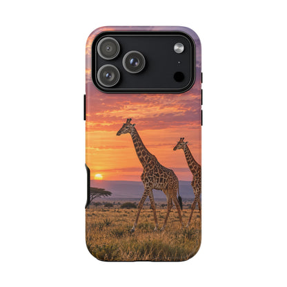 Giraffes in Rose Light iPhone Tough Case | giraffe landscape