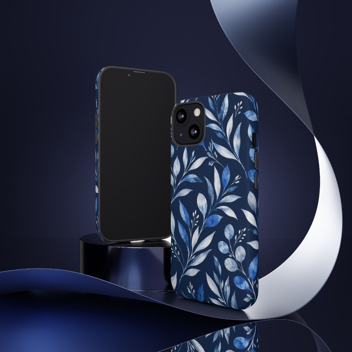 Blue Hour Botanical iPhone Tough Case | Blue Botanical Leaf Pattern