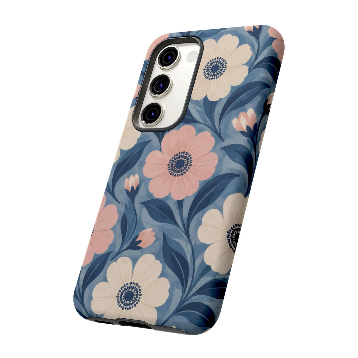 Petal Mosaic Samsung Galaxy Tough Case | Pink & Ivory Floral on Blue