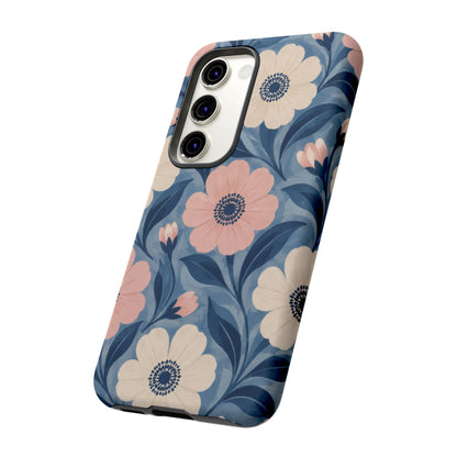 Petal Mosaic Samsung Galaxy Tough Case | Pink & Ivory Floral on Blue