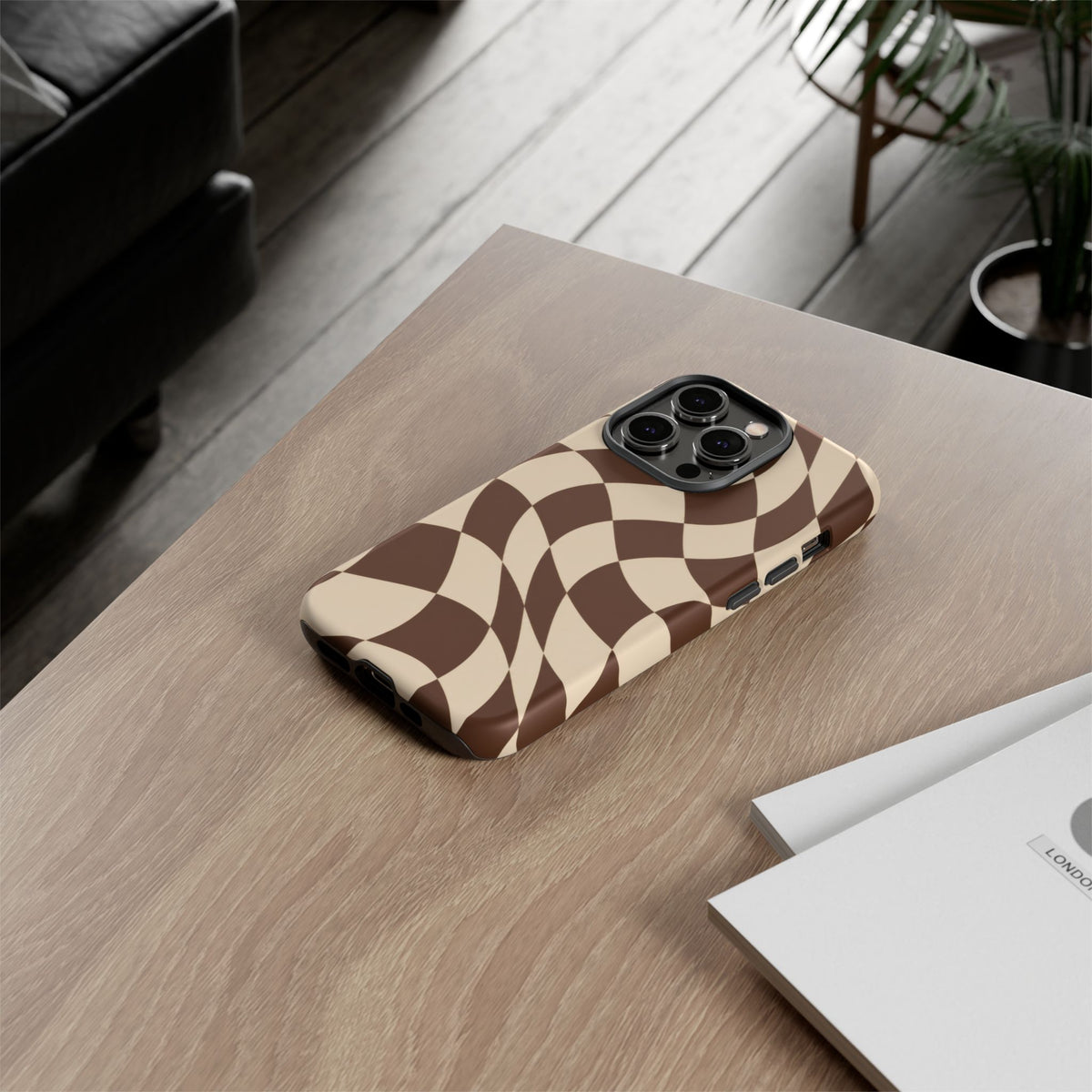 Espresso Wave iPhone Tough Case | brown checkerboard