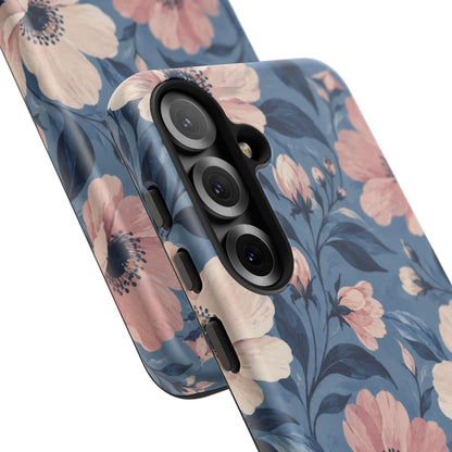 Dusk Blossom Samsung Galaxy Tough Case | Pink & Ivory Floral on Blue