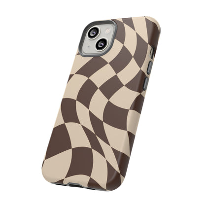 Espresso Wave iPhone Tough Case | brown checkerboard