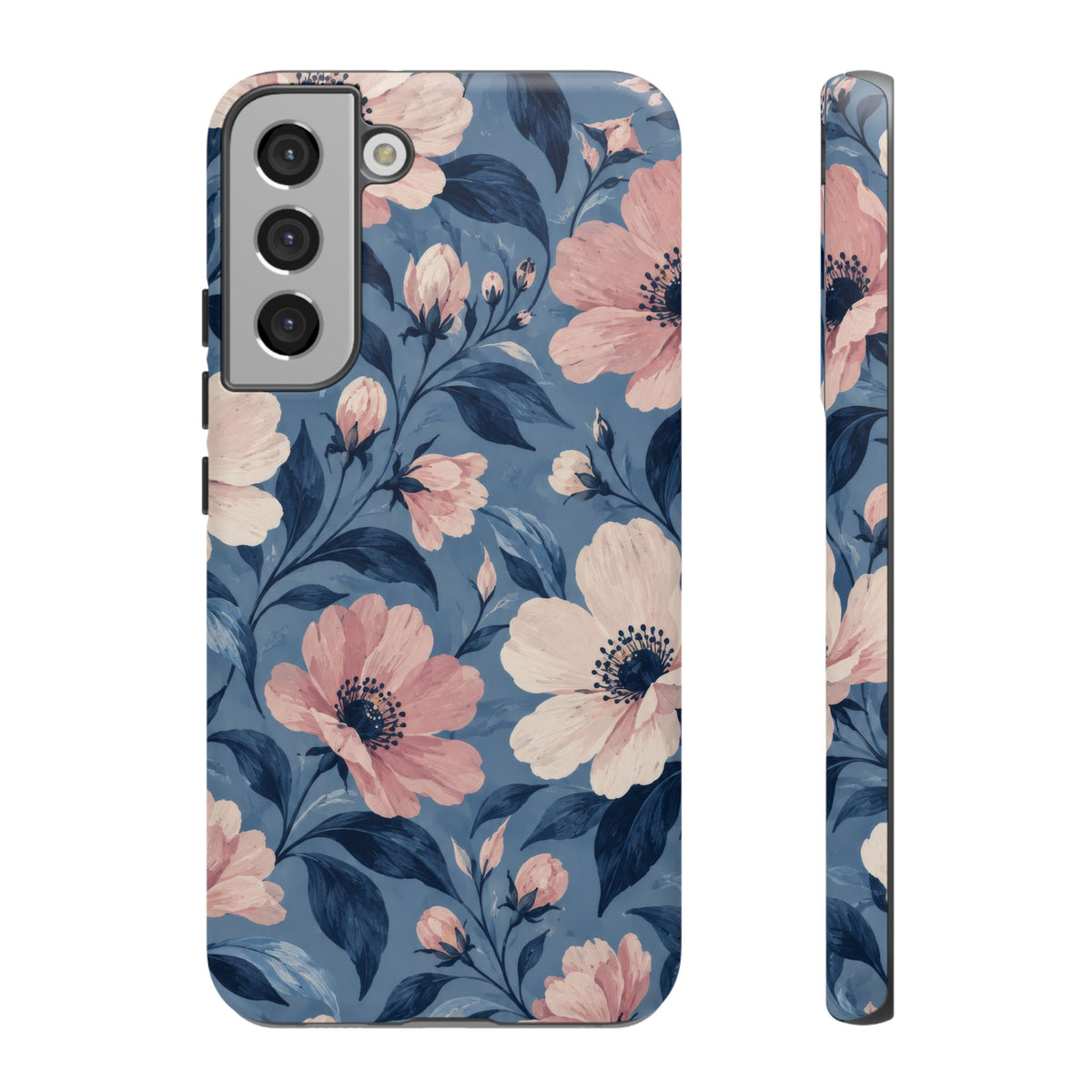 Dusk Blossom Samsung Galaxy Tough Case | Pink & Ivory Floral on Blue