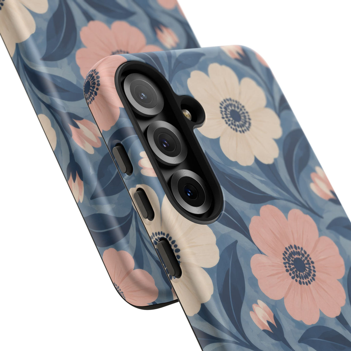 Petal Mosaic Samsung Galaxy Tough Case | Pink & Ivory Floral on Blue