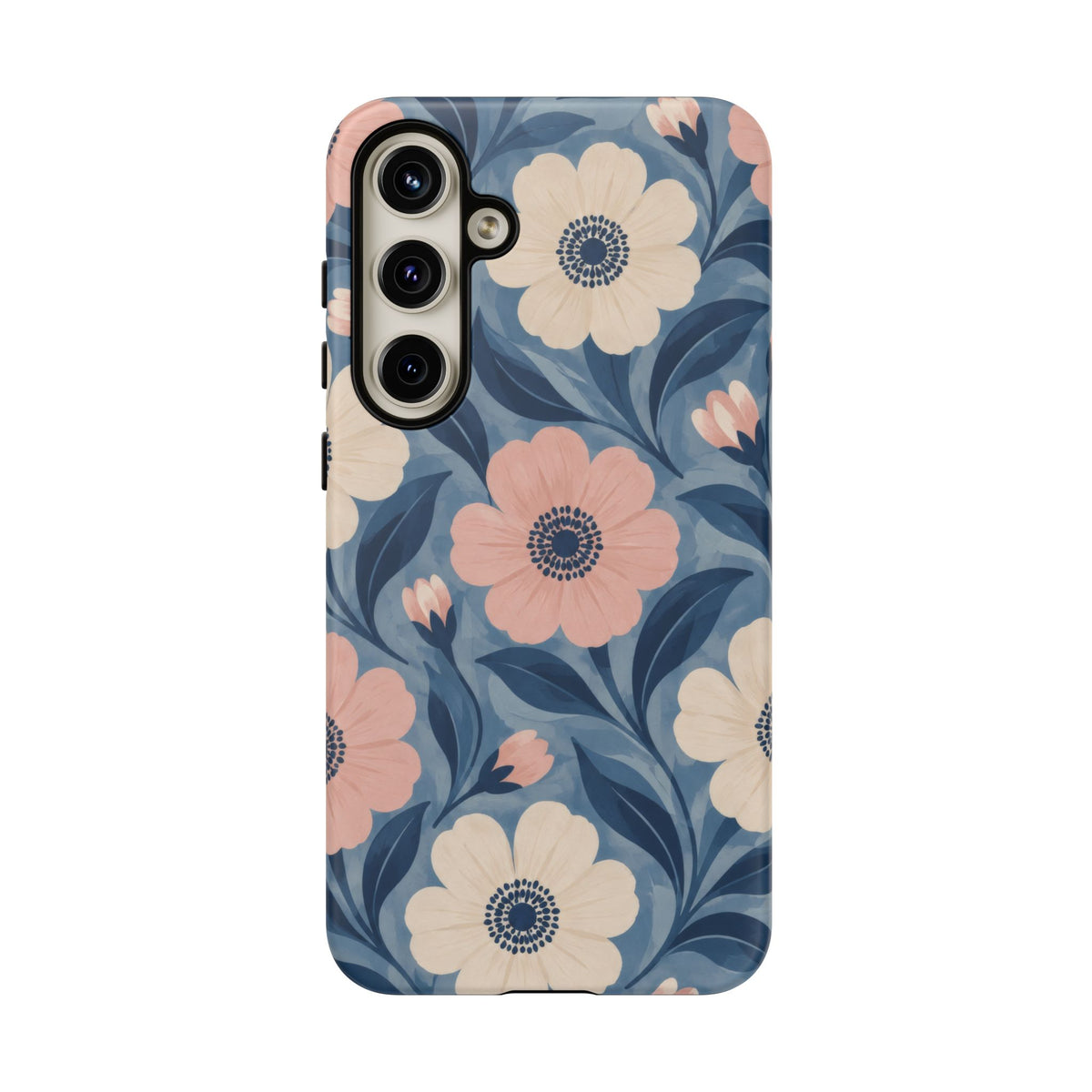 Petal Mosaic Samsung Galaxy Tough Case | Pink & Ivory Floral on Blue