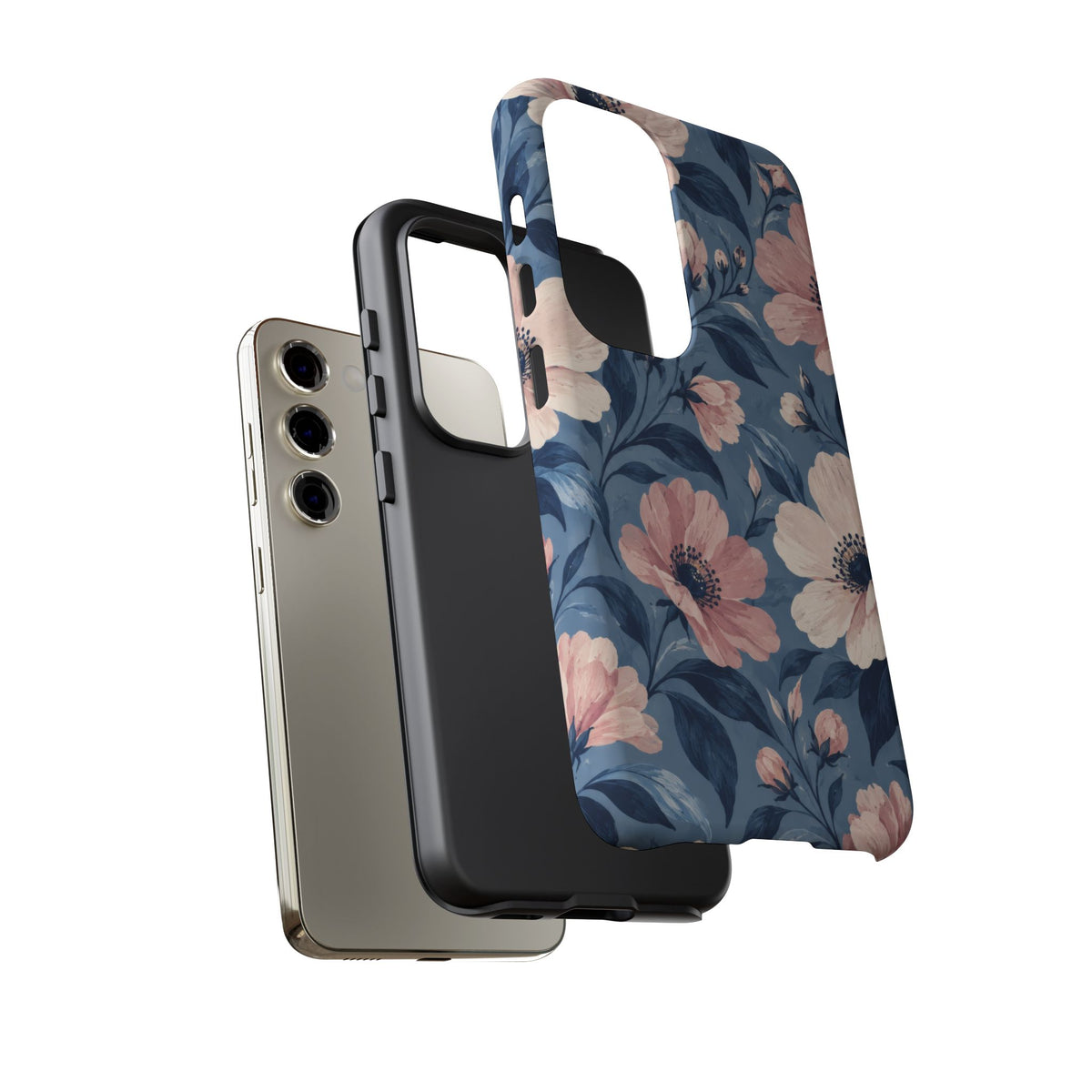 Dusk Blossom Samsung Galaxy Tough Case | Pink & Ivory Floral on Blue