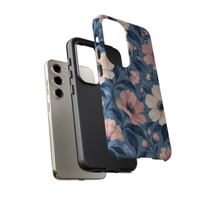Dusk Blossom Samsung Galaxy Tough Case | Pink & Ivory Floral on Blue