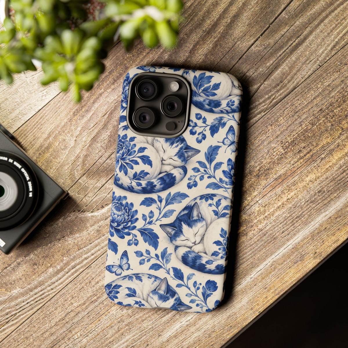 Porcelain Paws iPhone Tough Case | blue cat pattern